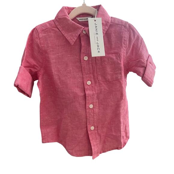 Janie and Jack Boys Linen-Cotton Shirt Red NWT size 12-18 month - Picture 1 of 5